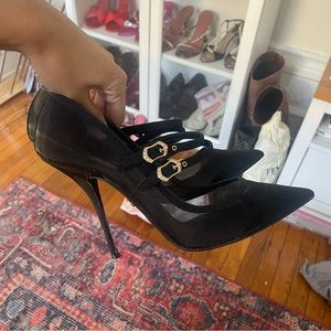 DOLCE GABBANA CRYSTAL BUCKLE NYLON MESH PUMPS SIZE 40